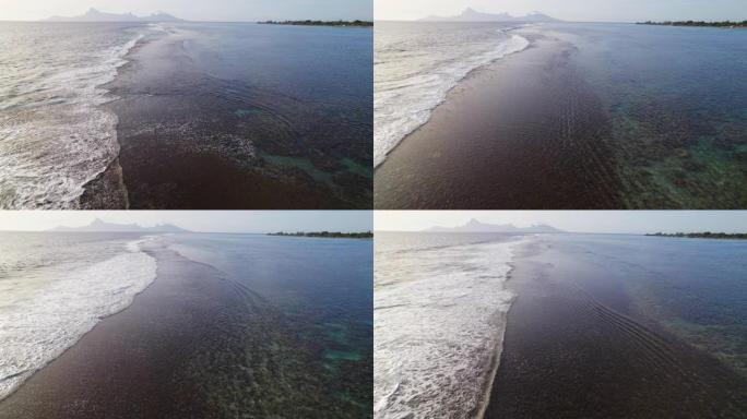 珊瑚礁大溪地无人机镜头上的破浪