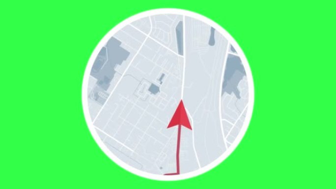 绿色屏幕上带有路线的Gps城市地图导航