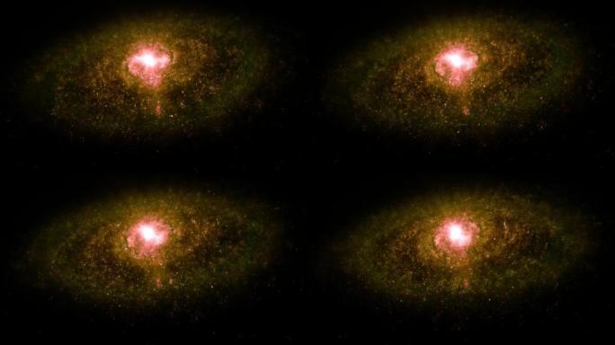 深空巨型外星橙色绿色银河系像螺旋星系的全幅宽镜头