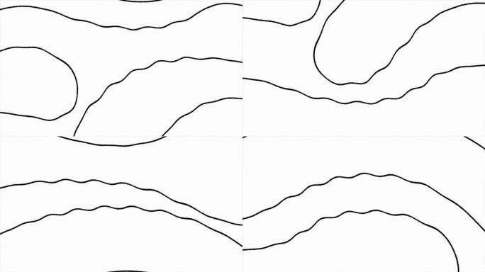 在白色背景上移动黑线，手绘动画。无缝循环。