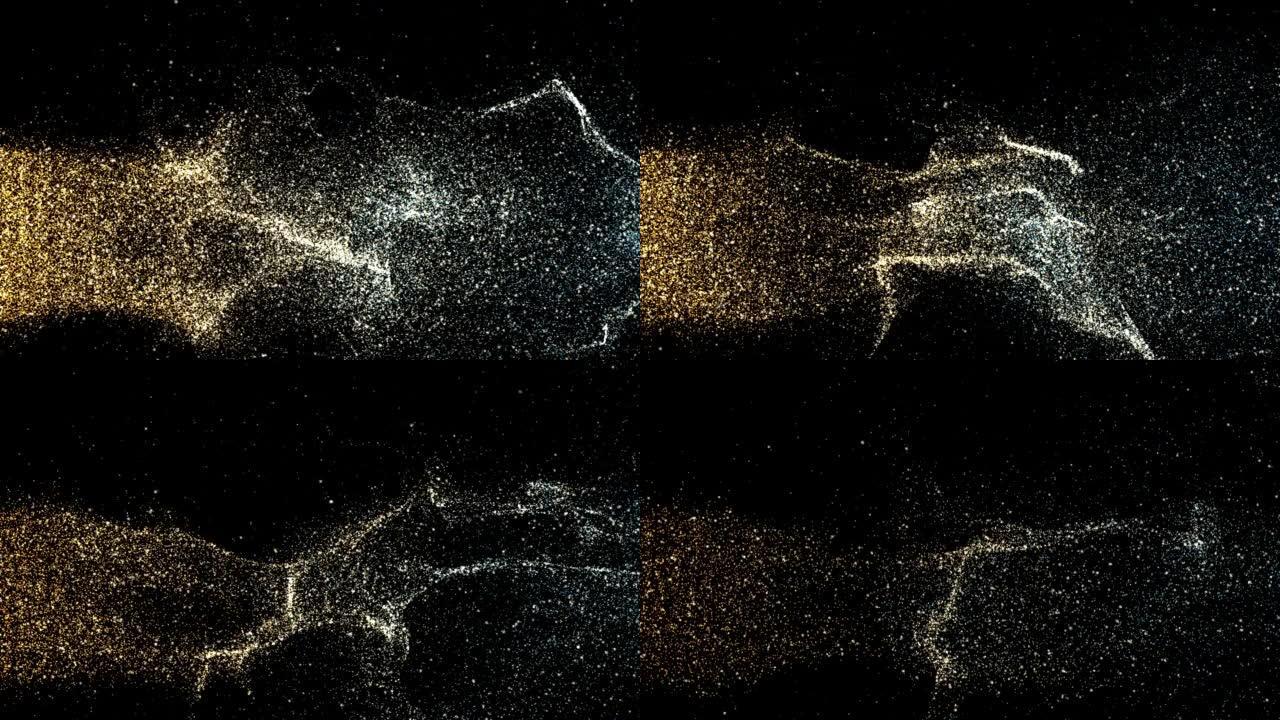 能量粒子爆炸动画混合在黑色背景上