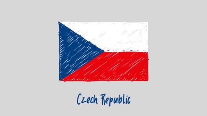 捷克共和国国旗标记白板或铅笔彩色素描循环动画