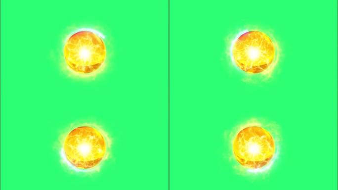 动画黄色水晶球隔离在绿色背景。