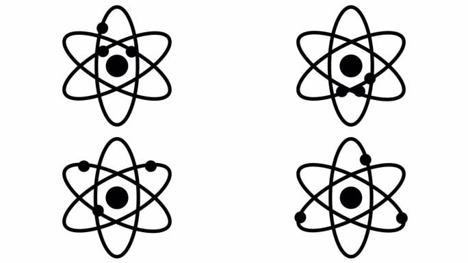 原子图标4k动画。核图标。电子和质子。科学标志。分子图标。