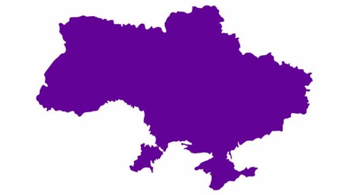 动画紫罗兰色地图从圆圈中出现。国家乌克兰的象征。孤立在白色背景上的平面矢量插图。
