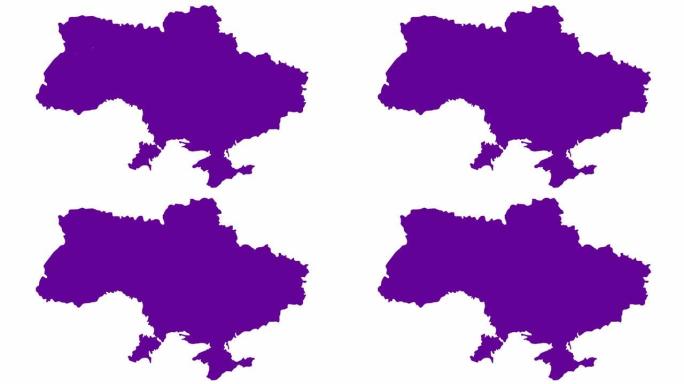 动画紫罗兰色地图从圆圈中出现。国家乌克兰的象征。孤立在白色背景上的平面矢量插图。