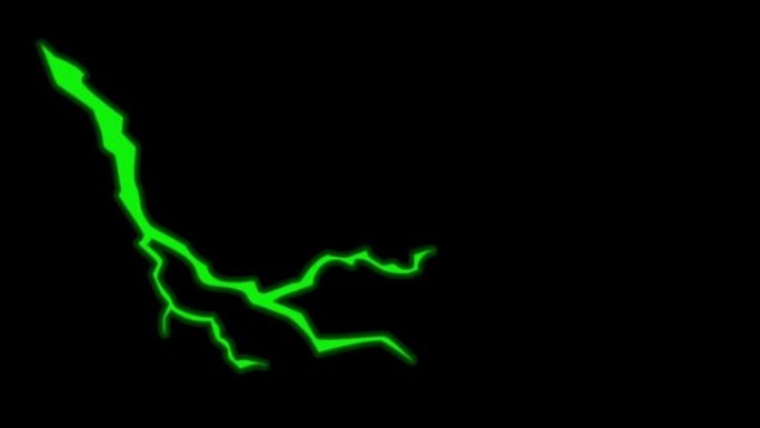 黑色背景上的动画绿色闪电隔离。