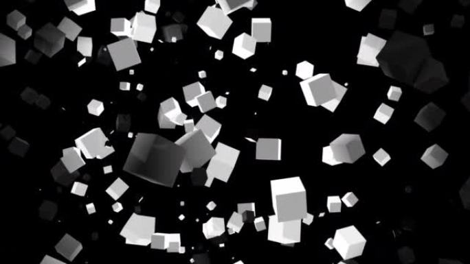 抽象立方体3D动画数字背景和粒子运动图形可循环元素。方形，metaverse技术，数字数据盒容器，社