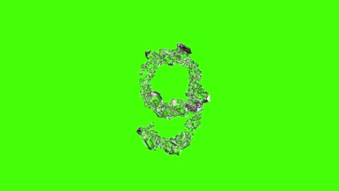 最好的辉煌水晶字母-绿色屏幕上的数字9，孤立循环视频