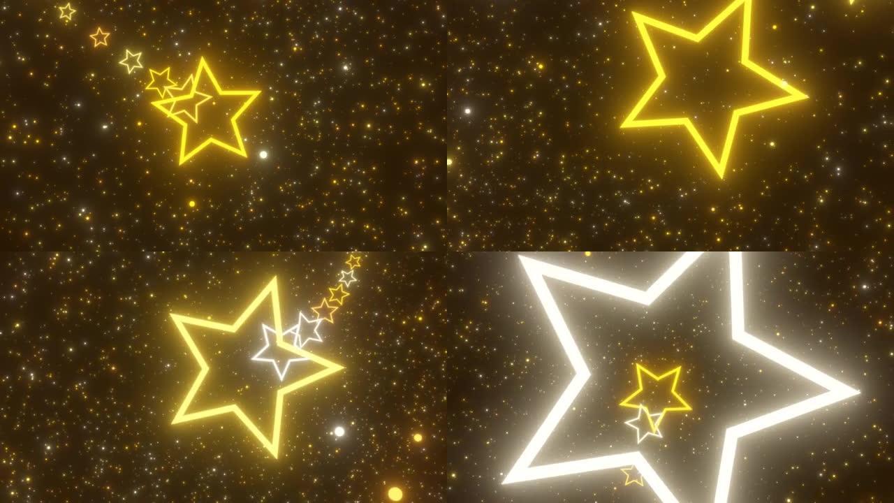 美丽闪亮的星星形金色过山车隧道闪闪发光-4k无缝VJ循环运动背景动画