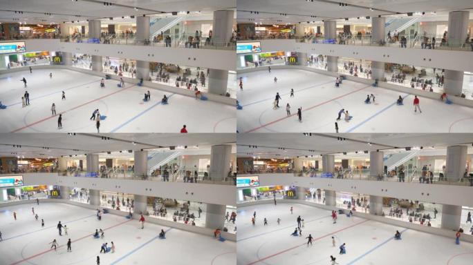 长沙市市中心著名商场溜冰场屋顶全景4k中国