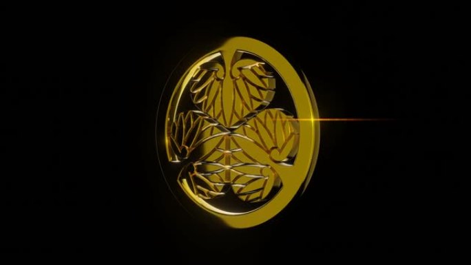 金色旋转的AOI crest的无缝循环动画视频