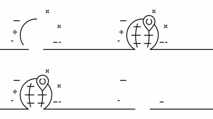 有指针的行星。地图，地球，地球，全球定位系统，导航。位置概念。一个线条画动画。运动设计。动画技术标志