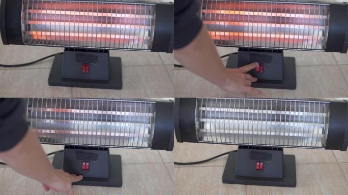 一个女人的手只需按一下按钮就可以关闭电池