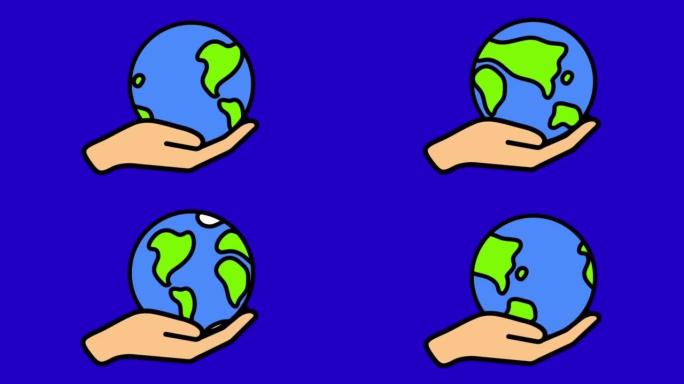 动画地球在手隔离地球日概念。