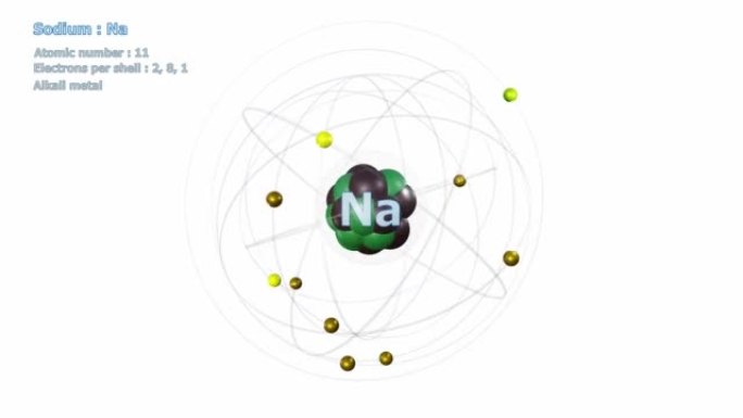 具有11个电子的钠原子在白色上无限轨道旋转
