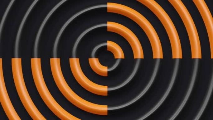 橙色黑色暗波浪形同心现代圆形径向动态抽象背景，3d渲染无缝循环波纹波，几何环圆形液体壁纸，未来移动圆