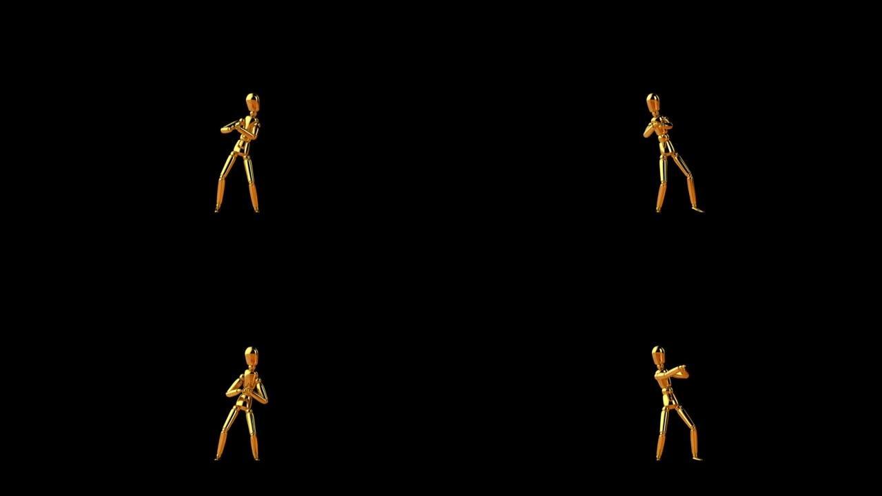 有趣的金色模特在做一个愚蠢的舞蹈，无缝循环，对抗黑色