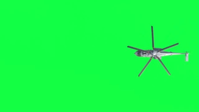 军用直升机飞行，绿屏上孤立的俯视图，4k视频元素