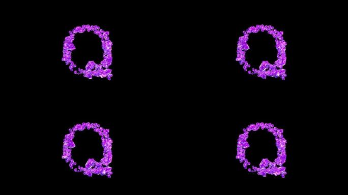 紫色宝石字母Q在黑色孤立循环视频上带有动画反射
