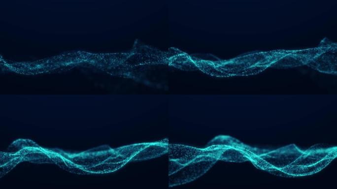 未来粒子波。抽象技术背景。大数据可视化。3D渲染。4k动画。