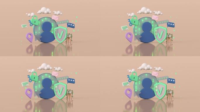 互联网安全与网络保护隐喻3D渲染动画