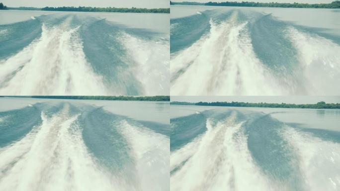 摩托艇通过后的波浪。