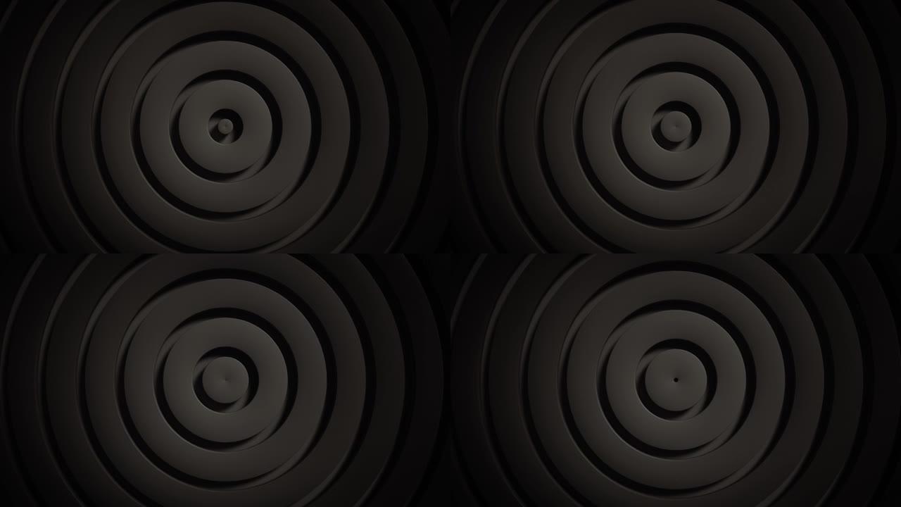 4k浅黑色无缝循环动画背景。深色纹理，3d圆环，带有最少的动画，用于演示，事件，业务的文本背景。万圣