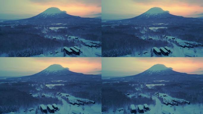 日出时Niseko的Yotei山右侧的空中滑梯