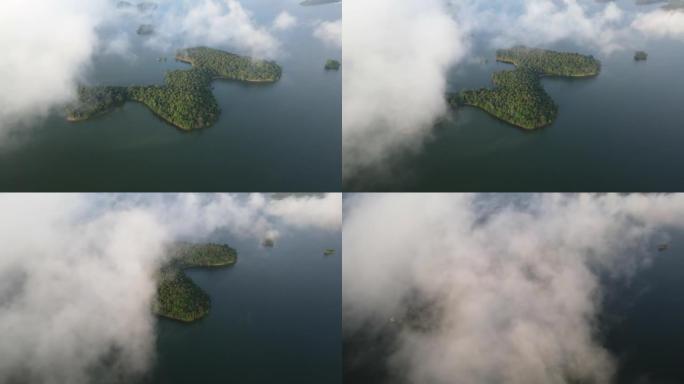 热带岛屿和湖泊之间的海岸线，航拍视频