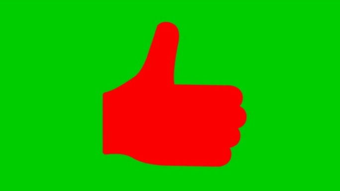 动画红色符号。手图标。矢量平面插图孤立在绿色背景上。