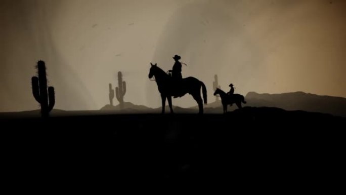 沙漠中骑马的两个牛仔