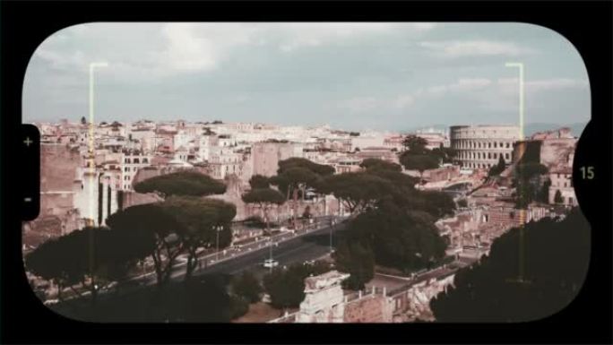 通过罗马广场和罗马斗兽场的照相机看