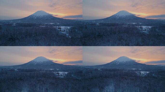 日出时Niseko的Yotei山的空中后退
