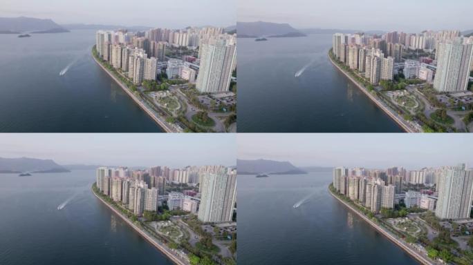 香港山长廊及附近摩天大楼马的航拍画面