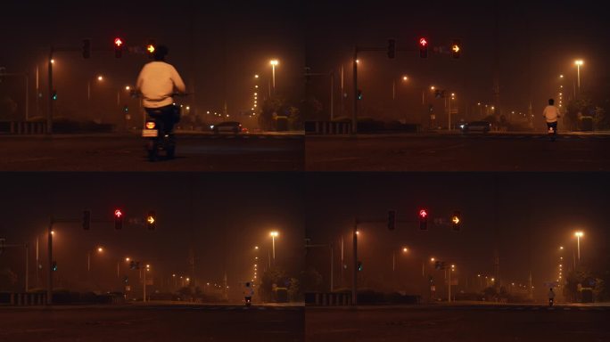 凌晨马路  凌晨电动车 红绿灯 不带头盔