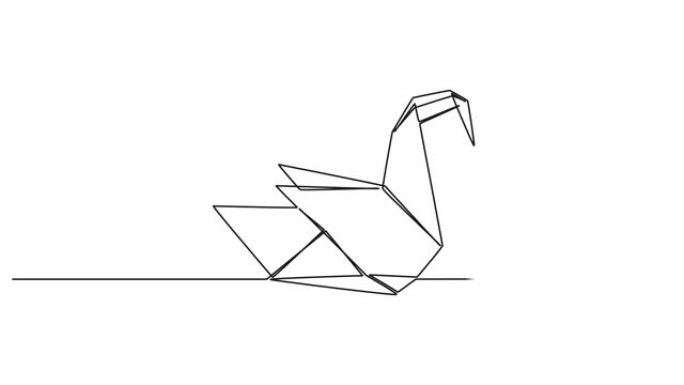 抽象折纸天鹅的动画连续单线图