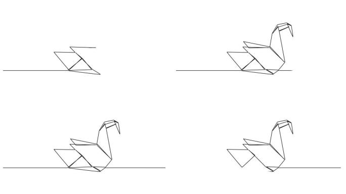 抽象折纸天鹅的动画连续单线图