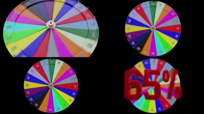 命运之轮和65% 的象征。机会游戏和获胜百分比概念。3D渲染视频
