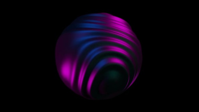 带有蓝色紫色光的液体球体3d动画。抽象变形球。全高清无缝循环动画。液体全息背景
