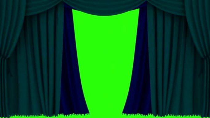 绿色屏幕上的绿色窗帘打开