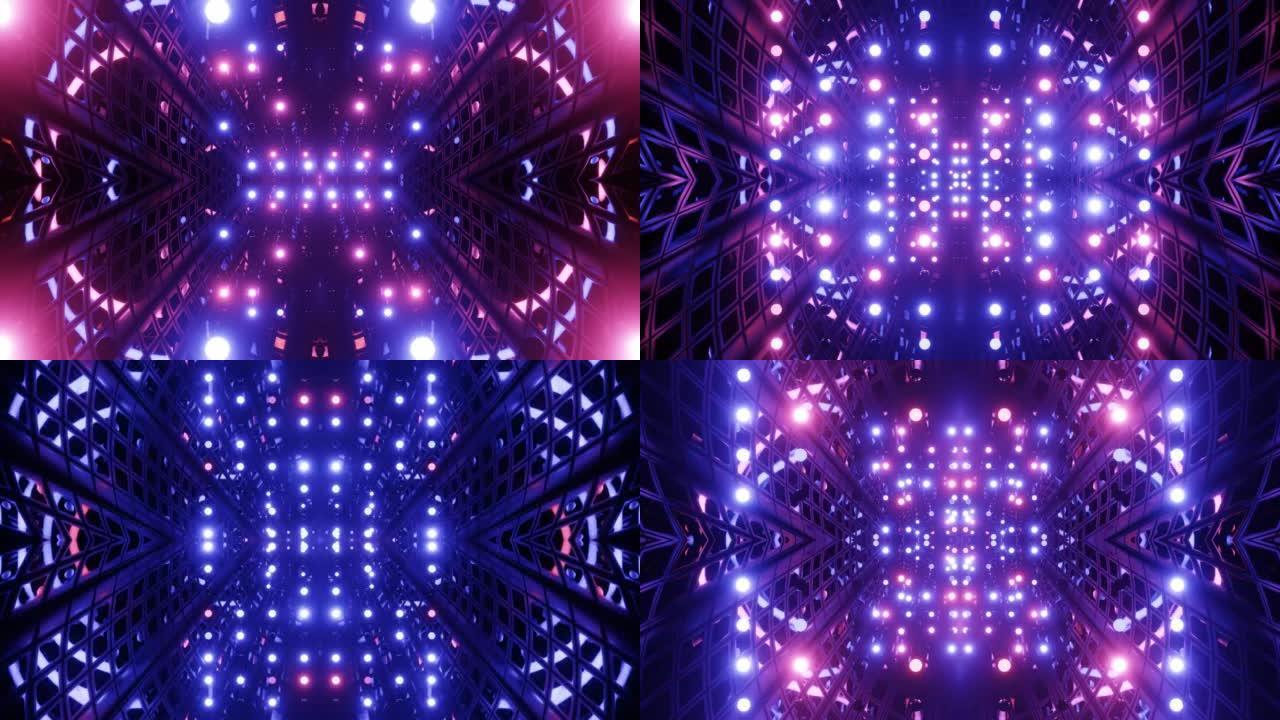 vj循环运动设计背景与明亮的霓虹灯。抽象bg 3d对称发光结构。神秘的发光技术结构。夜总会vj。高科