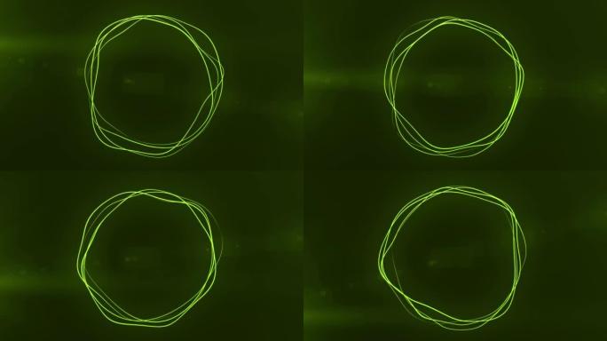 超高清4k抽象3D渲染霓虹灯圈。绿色霓虹灯圈抽象未来高科技运动背景。视频3d动画。3840x2160