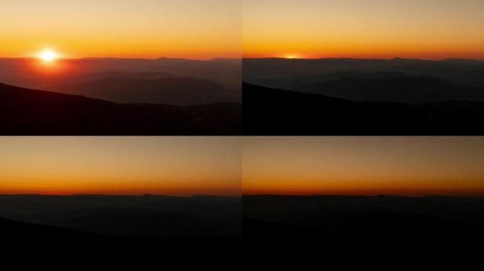 美丽的日落风景，从维托沙假面峰拍摄。向右缓慢移动的时间间隔。