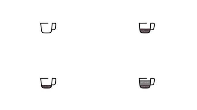 咖啡的类型。互相替换: 浓缩咖啡、双份浓缩咖啡、美式咖啡。4k视频插图。
