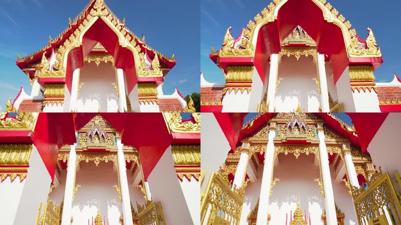 万向镜头多莉相机向前行走泰国普吉岛流行的查隆寺。