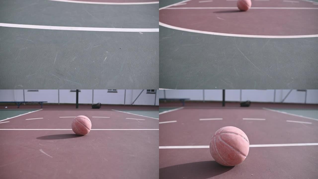 在空旷的球场上看到的篮球