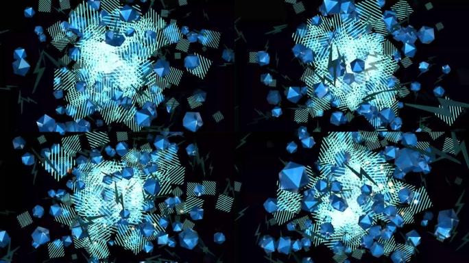 美丽的抽象精彩多彩的充满活力的旋转蓝色形状视频。创意背景。