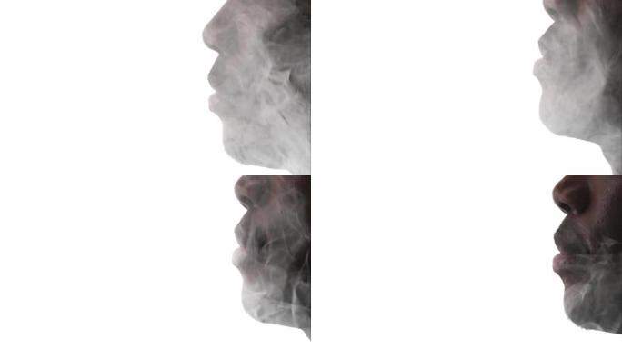 空气污染生态问题男子吸入烟雾