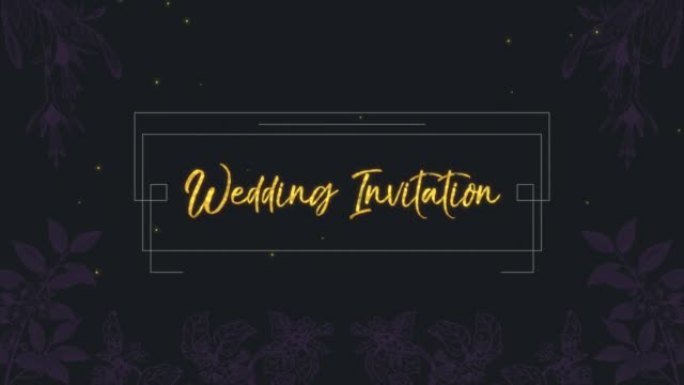 紫色花朵图案的线条框架婚礼请柬